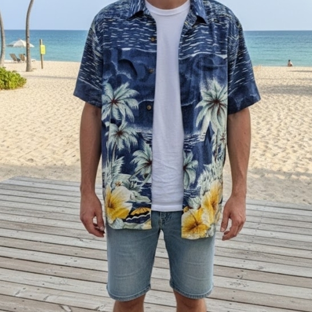 Blue and Yellow Floral Casual Button Down Shirt